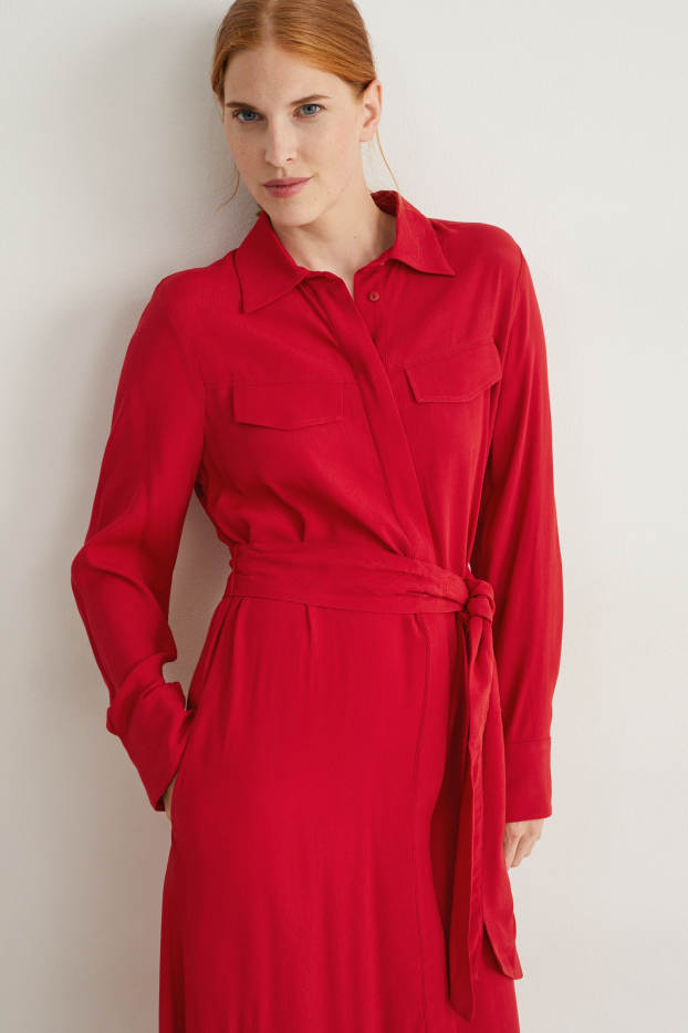 Damen - Viskose-Blusenkleid - dunkelrot