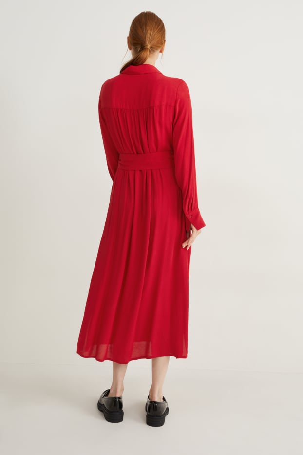 Damen - Viskose-Blusenkleid - dunkelrot