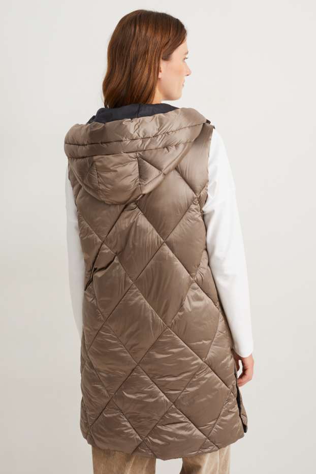 Women - Long quilted gilet with hood - beige