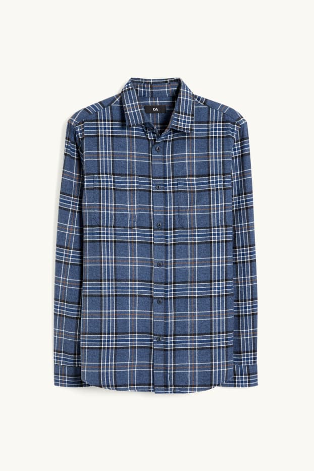 Home - Camisa de franel·la - regular fit - Kent - de quadres - blau fosc
