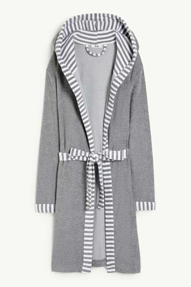 Femmes - Peignoir en éponge avec capuche - gris chiné