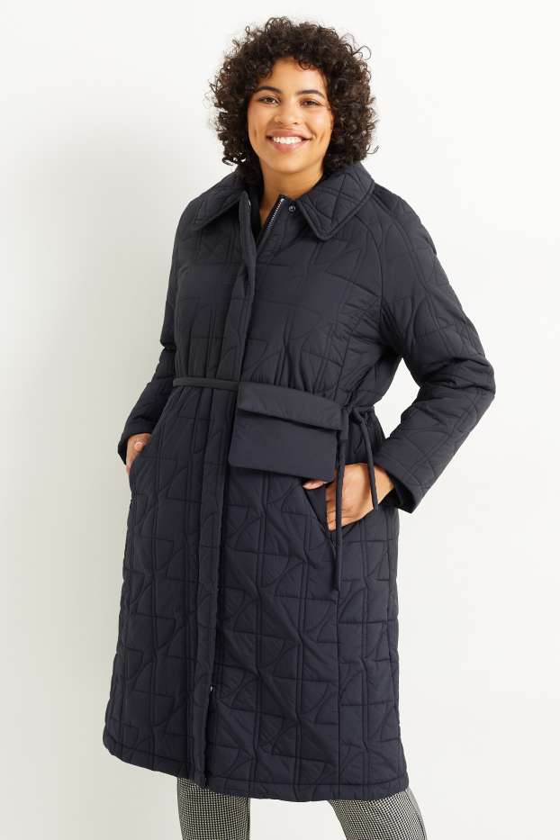 Women - Quilted coat with bum bag - black