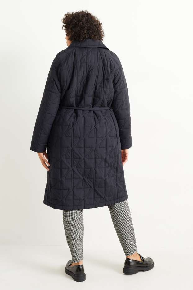 Women - Quilted coat with bum bag - black