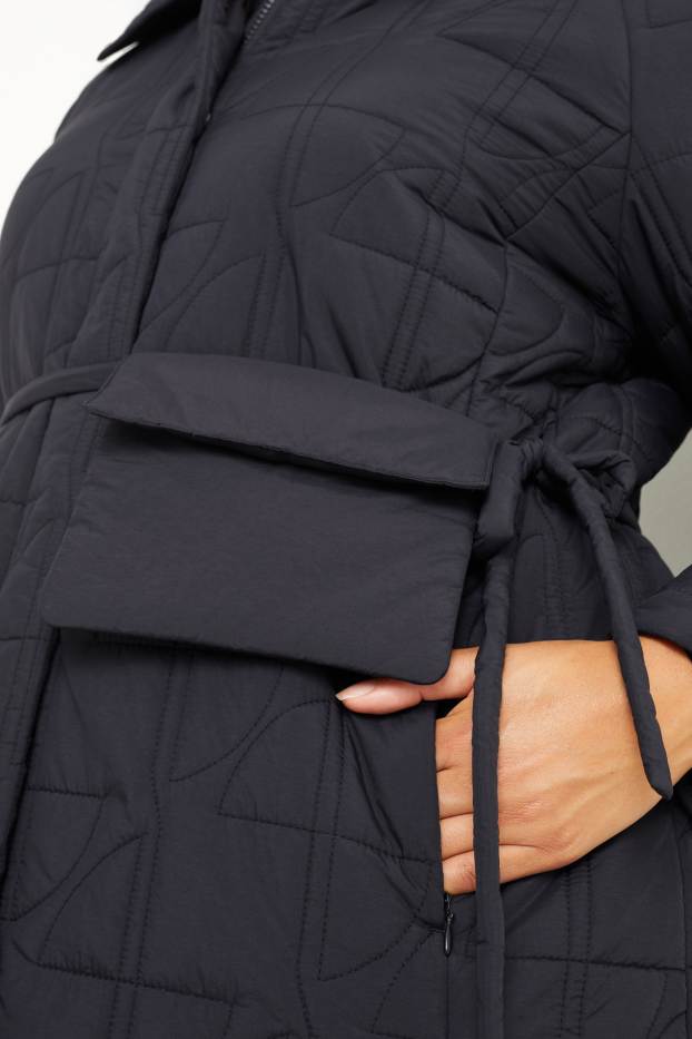 Women - Quilted coat with bum bag - black