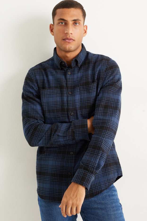 Herren - Hemd - Regular Fit - Button-down - kariert - dunkelblau