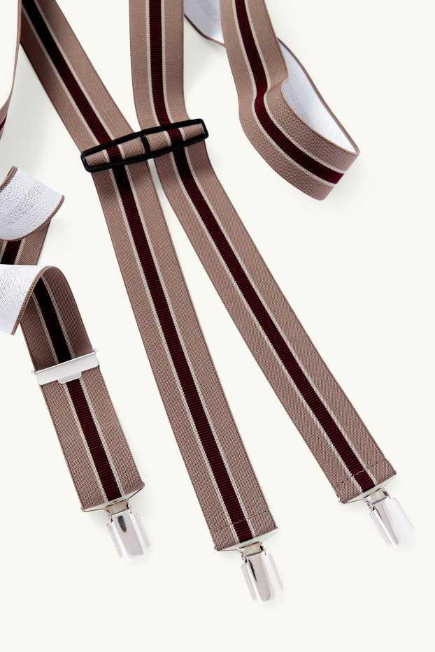 Men - Braces - striped - beige