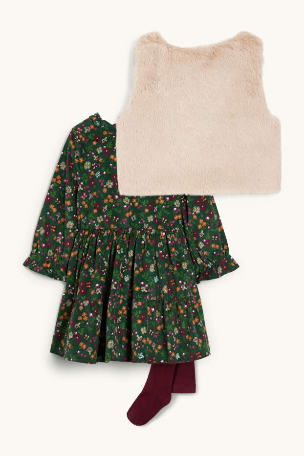 Kinder Mädchen - Set - Kleid, Weste und Strumpfhose - 3 teilig - dunkelgrün