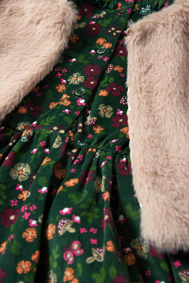 Kinder Mädchen - Set - Kleid, Weste und Strumpfhose - 3 teilig - dunkelgrün