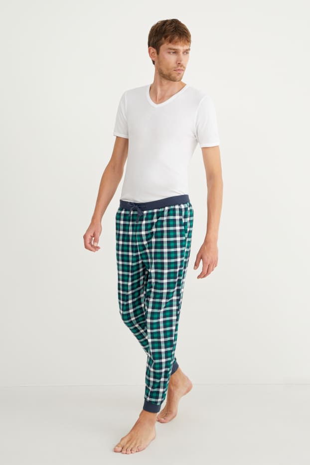 Men - Flannel pyjama bottoms - check - dark green / dark blue