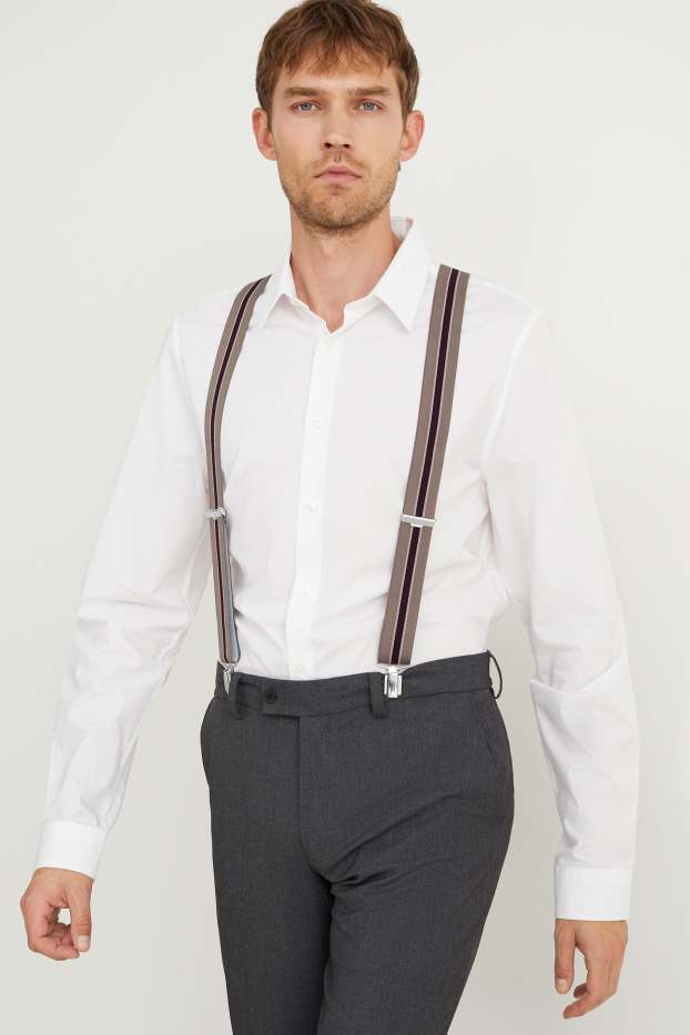 Men - Braces - striped - beige