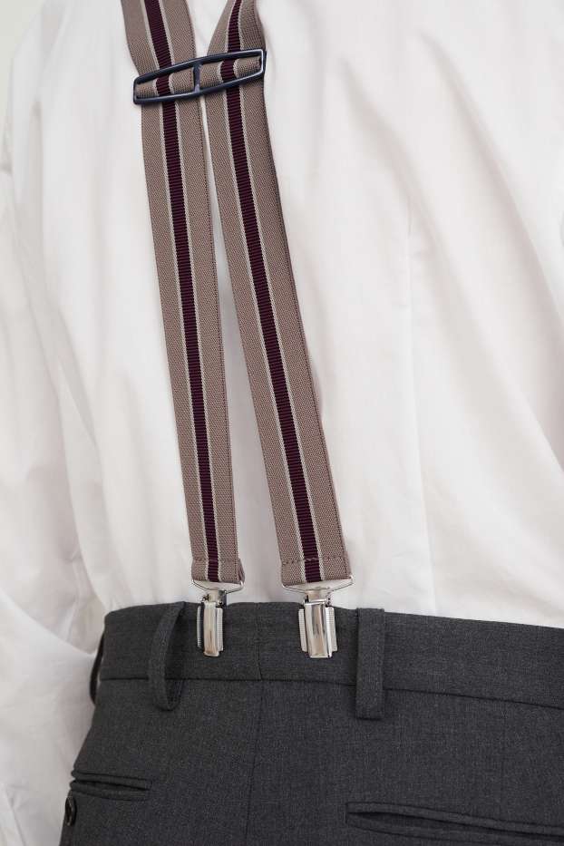 Men - Braces - striped - beige