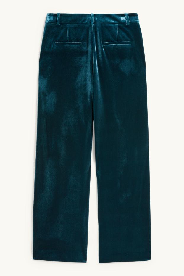 Femmes - Pantalon de velours de bureau - high waist - wide leg - vert foncé