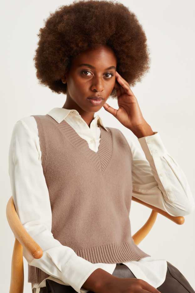Women - Slipover - wool blend - light beige