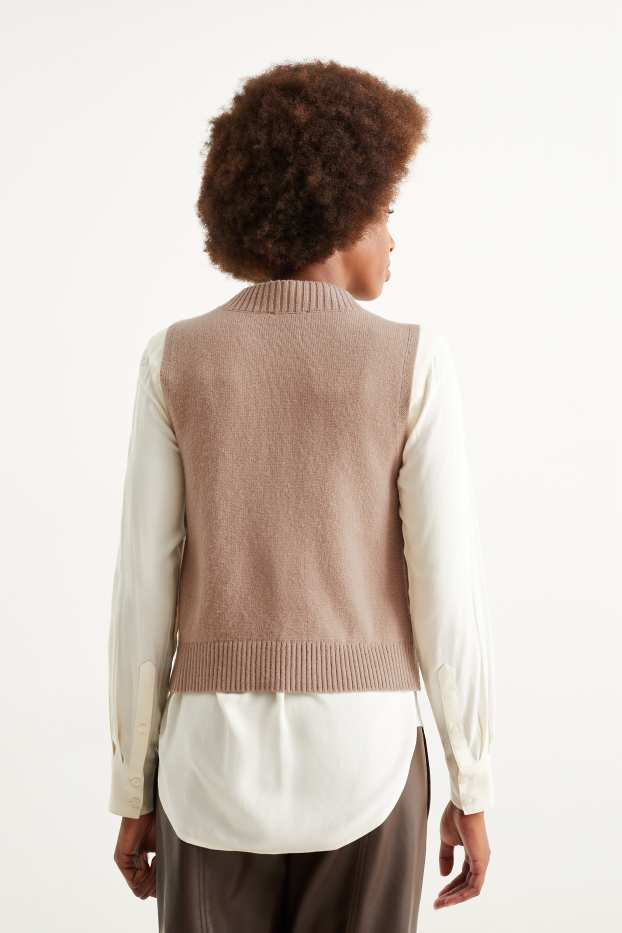 Women - Slipover - wool blend - light beige