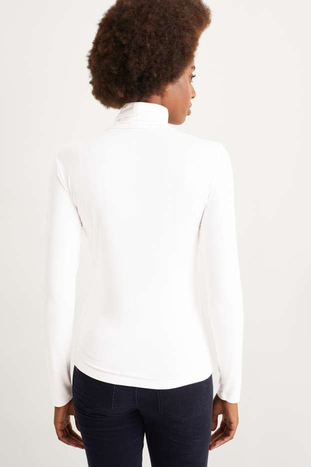 Women - Basic polo neck top - white