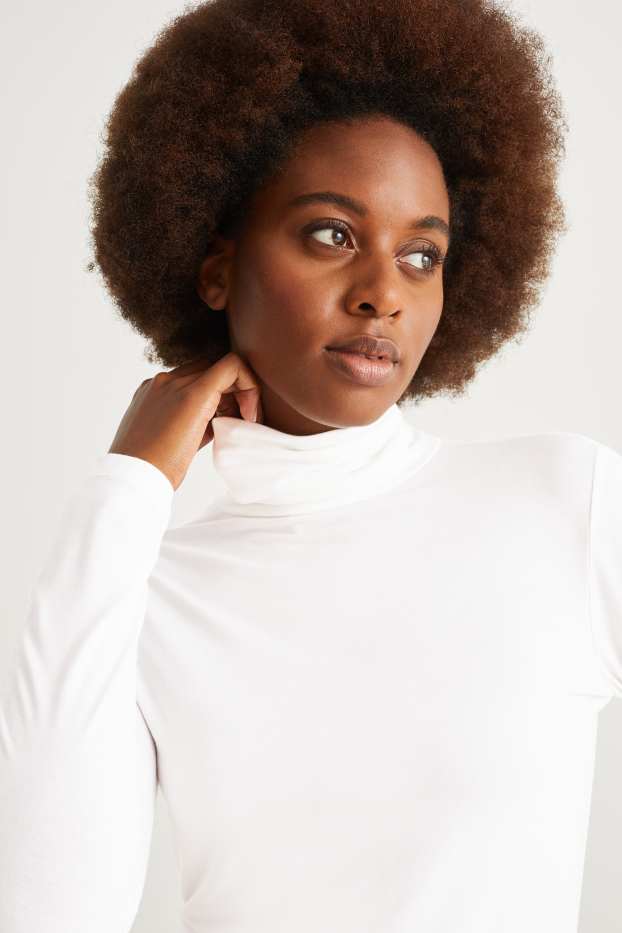 Women - Basic polo neck top - white