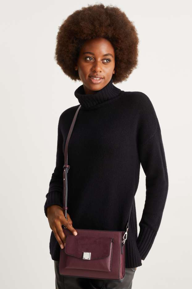 Donna - Borsa a tracolla con spallaccio staccabile - similpelle - rosso scuro