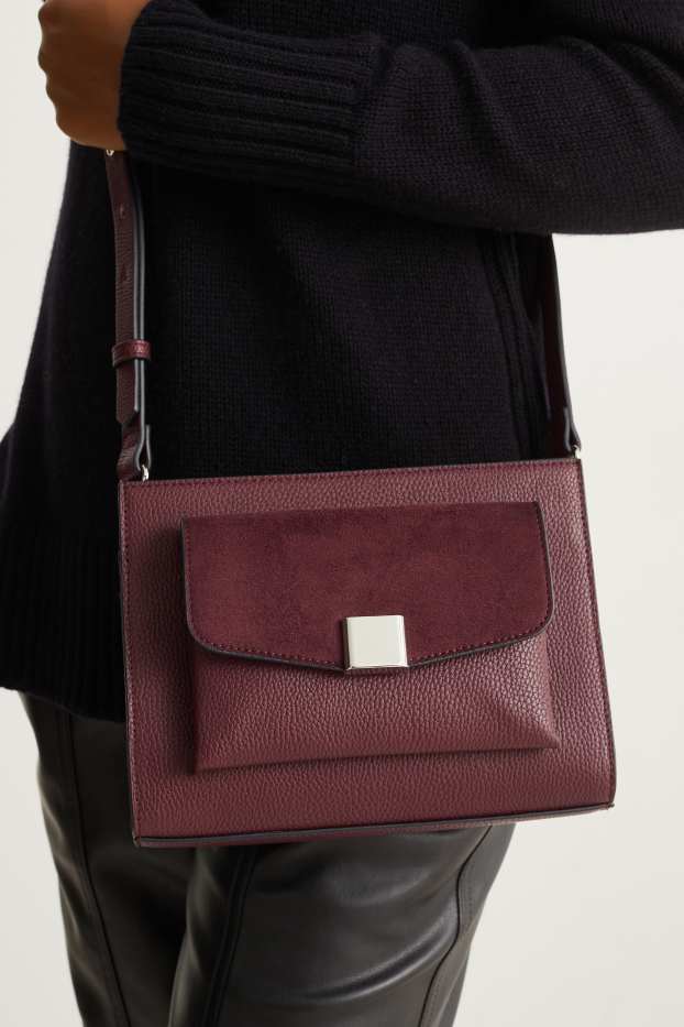 Donna - Borsa a tracolla con spallaccio staccabile - similpelle - rosso scuro