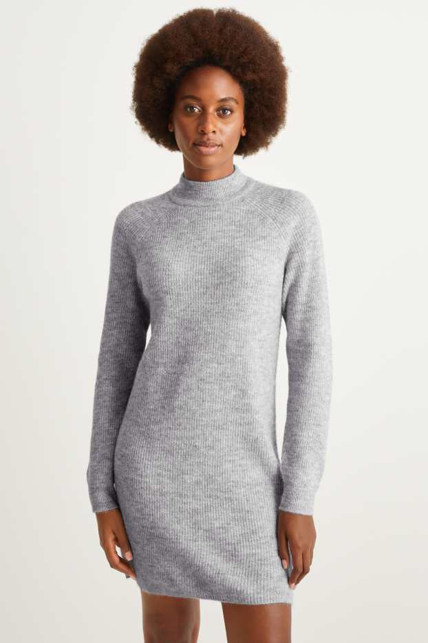 Damen - Strickkleid - hellgrau-melange