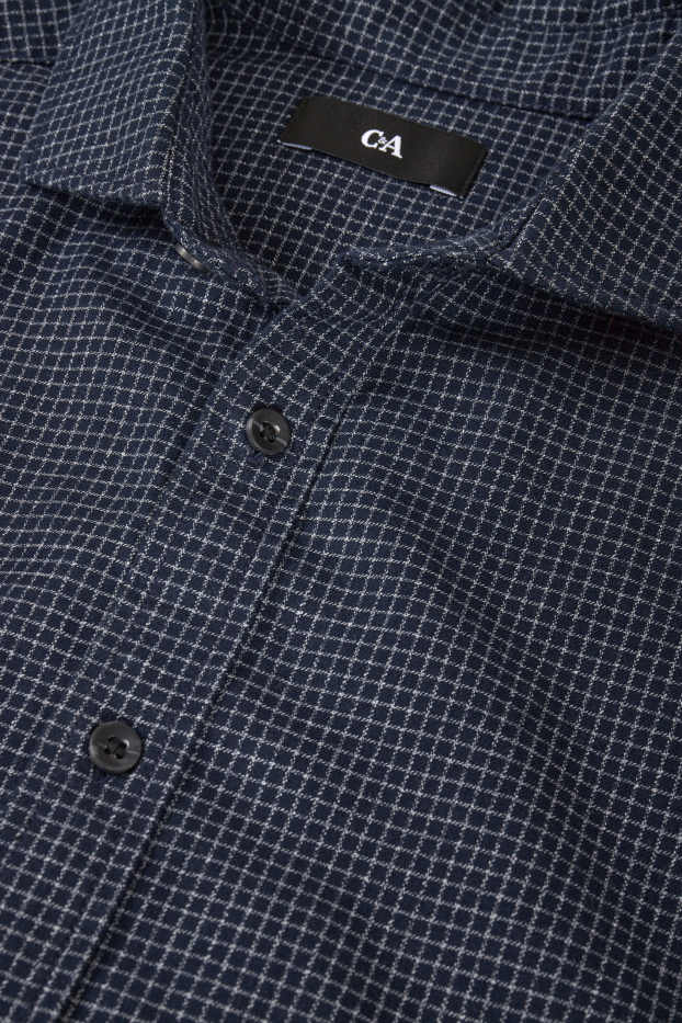 Home - Camisa - regular fit - cutaway - de quadres - blau fosc / blanc