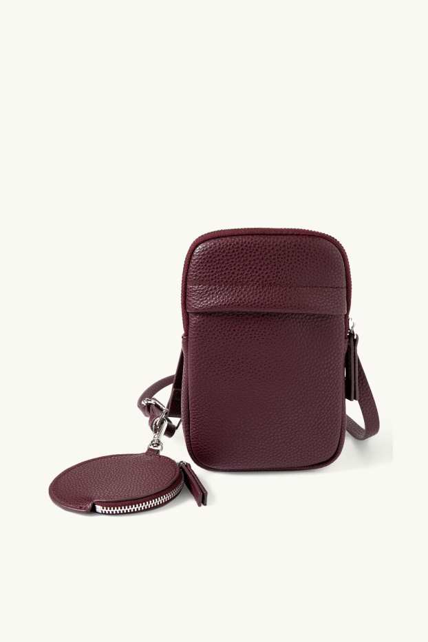 Damen - Set - Handytasche und Portemonnaie - Lederimitat - 2 teilig - bordeaux