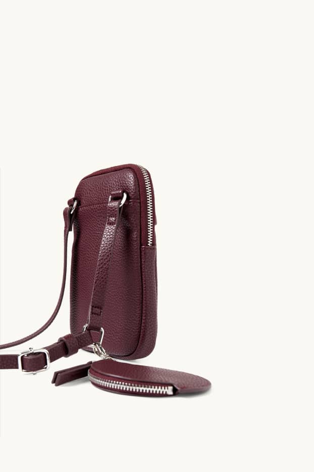 Damen - Set - Handytasche und Portemonnaie - Lederimitat - 2 teilig - bordeaux