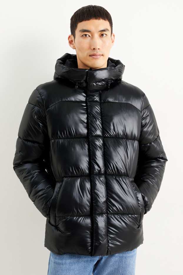 Men - Quilted jacket with hood - black