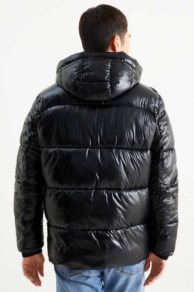 Men - Quilted jacket with hood - black