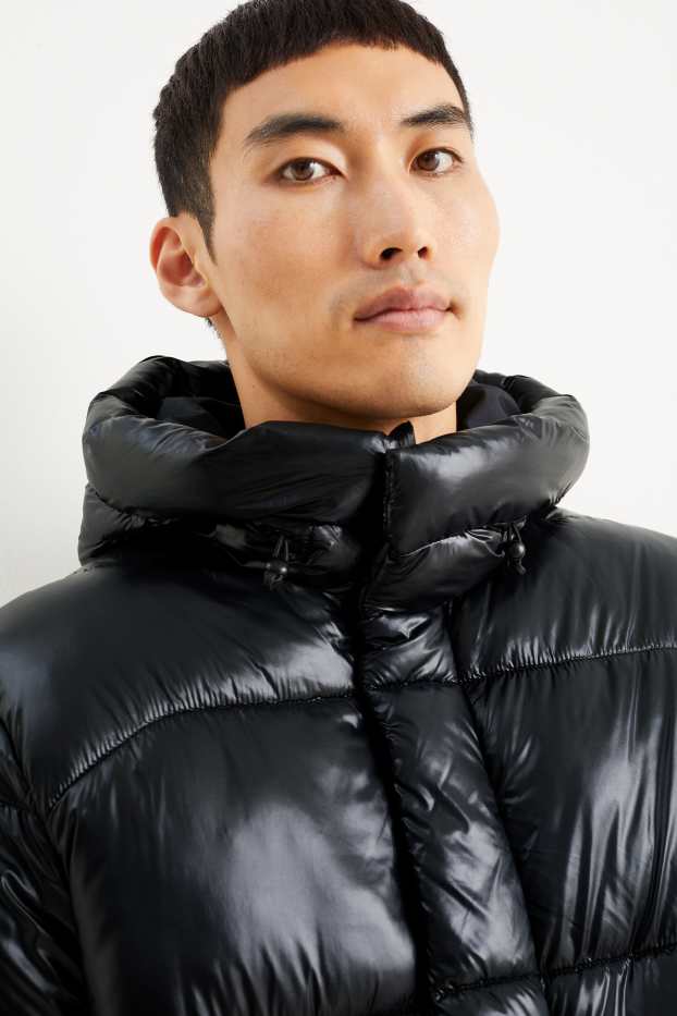 Men - Quilted jacket with hood - black