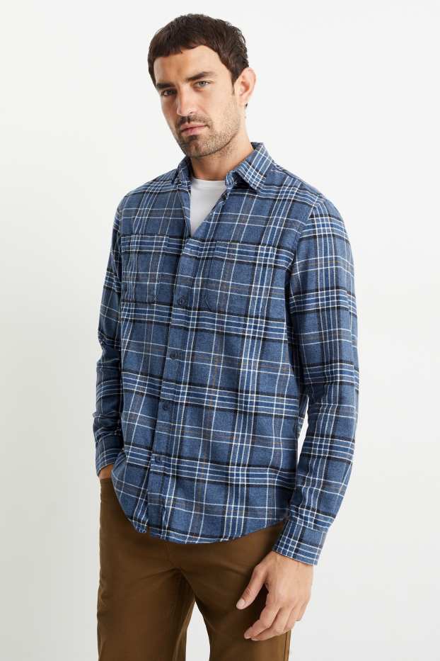 Home - Camisa de franel·la - regular fit - Kent - de quadres - blau fosc