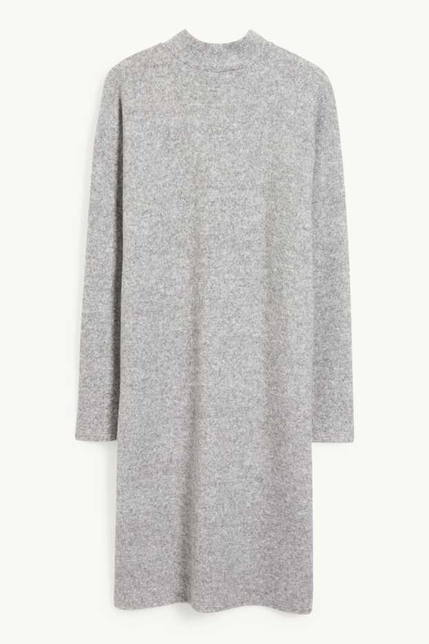 Damen - Basic-Strickkleid mit Stehkragen - hellgrau-melange