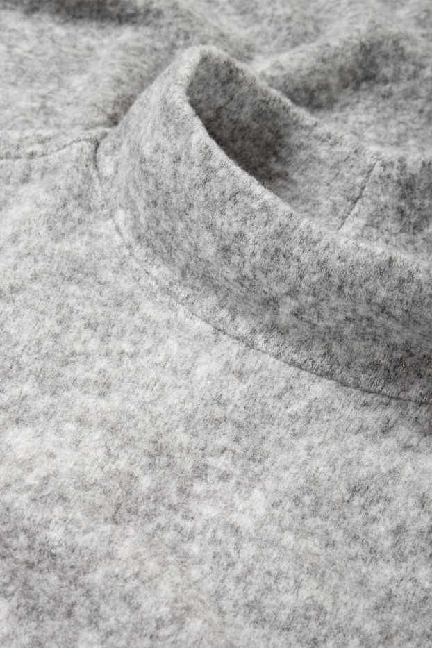 Damen - Basic-Strickkleid mit Stehkragen - hellgrau-melange