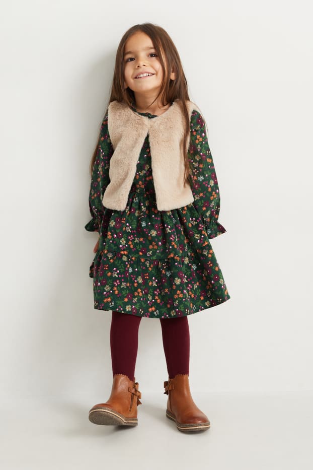 Kinder Mädchen - Set - Kleid, Weste und Strumpfhose - 3 teilig - dunkelgrün