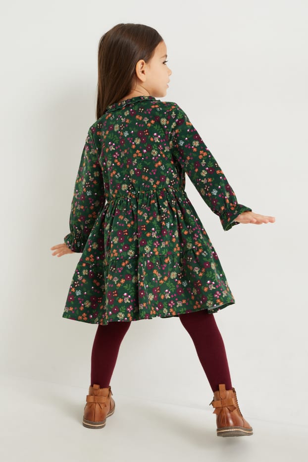 Kinder Mädchen - Set - Kleid, Weste und Strumpfhose - 3 teilig - dunkelgrün