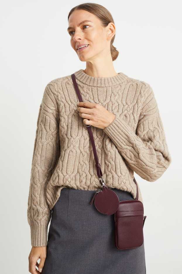 Damen - Set - Handytasche und Portemonnaie - Lederimitat - 2 teilig - bordeaux