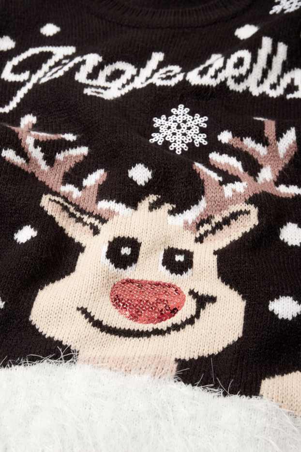 Enfants filles - Renne - pull de Noël - noir