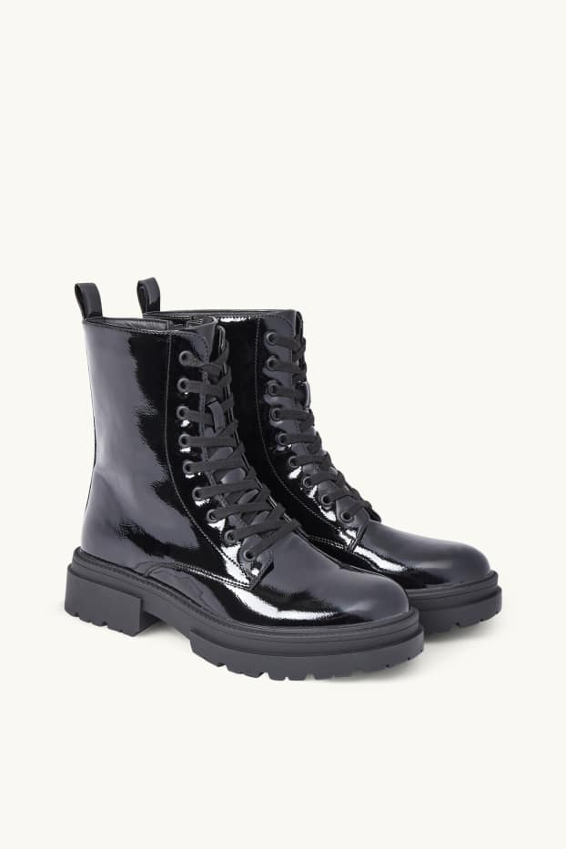 Women - Patent boots - faux leather - black