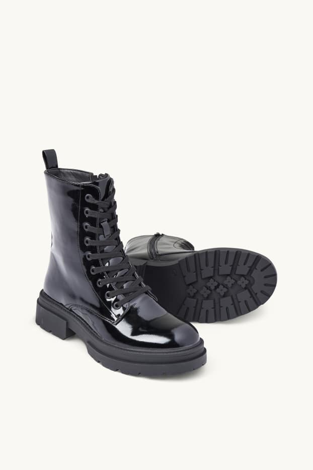 Women - Patent boots - faux leather - black