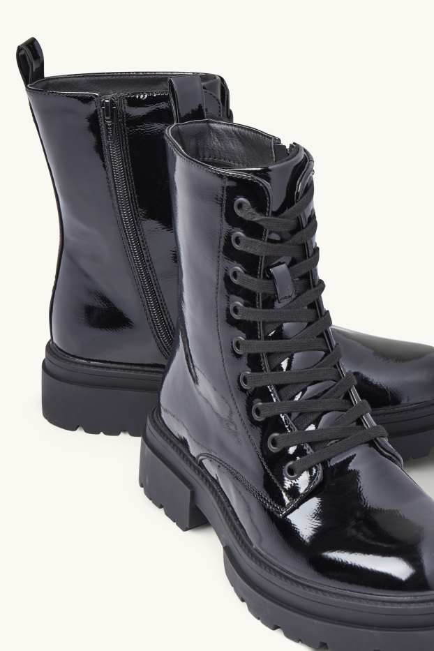 Women - Patent boots - faux leather - black