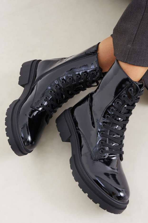 Women - Patent boots - faux leather - black