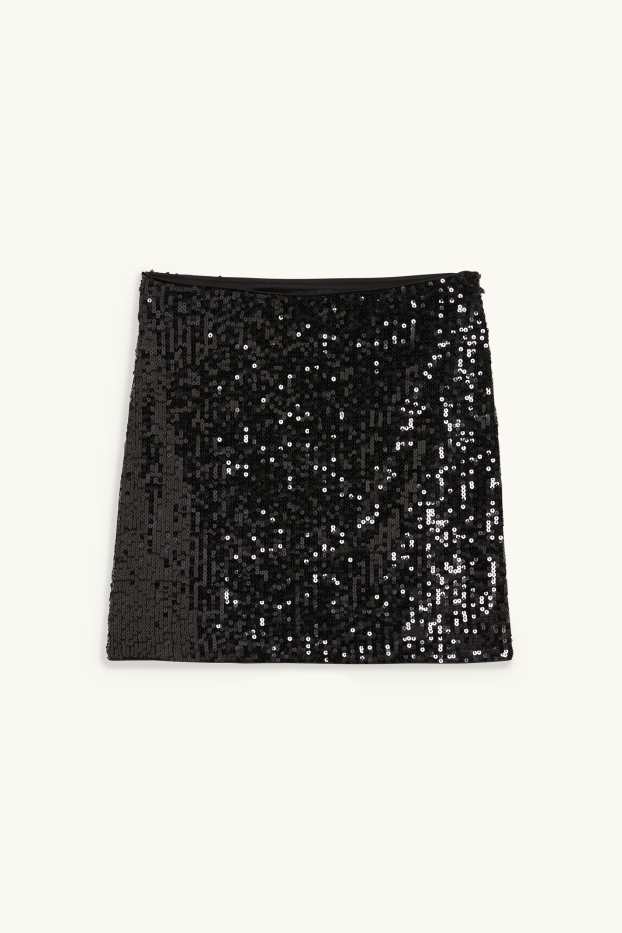 Women - Sequin miniskirt - shiny - black