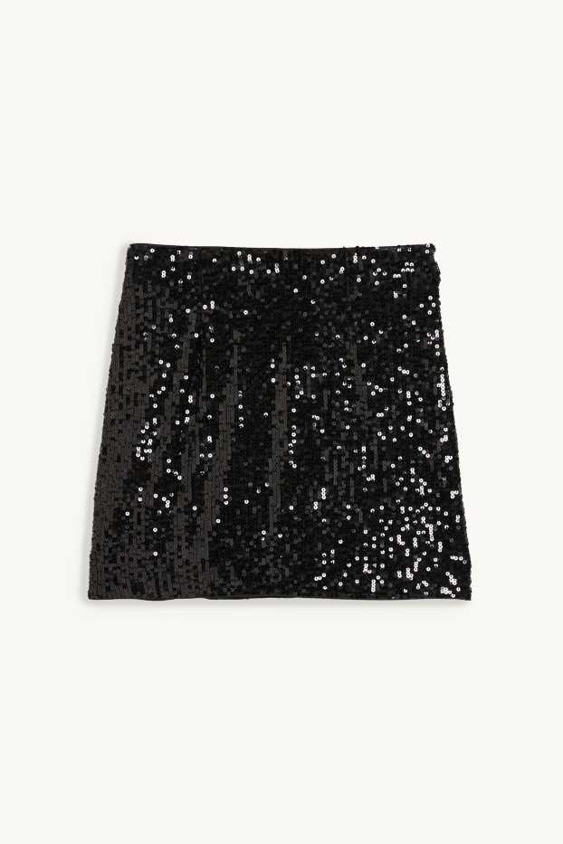 Women - Sequin miniskirt - shiny - black