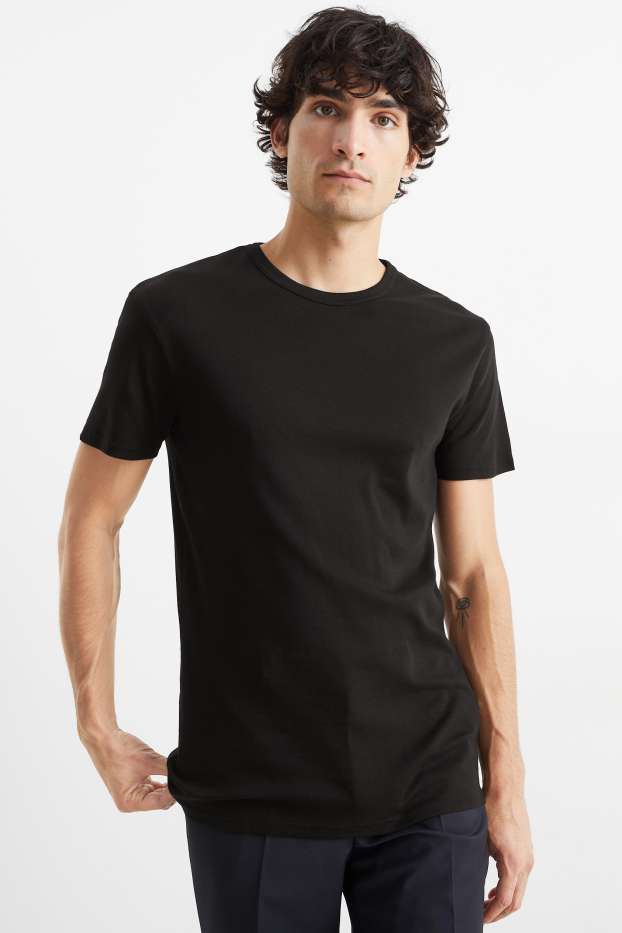 Pánské - Tričko - slim fit - černá