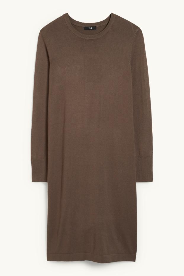 Women - Basic knitted dress - brown