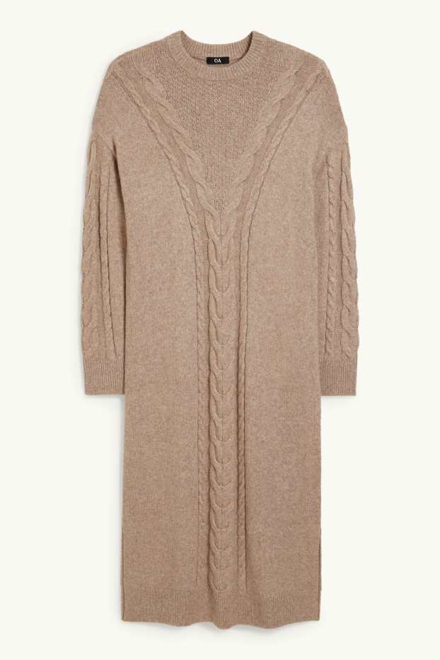 Damen - Strickkleid - Zopfmuster - taupe