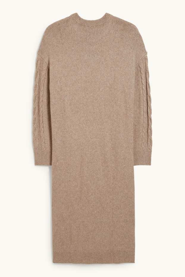 Damen - Strickkleid - Zopfmuster - taupe