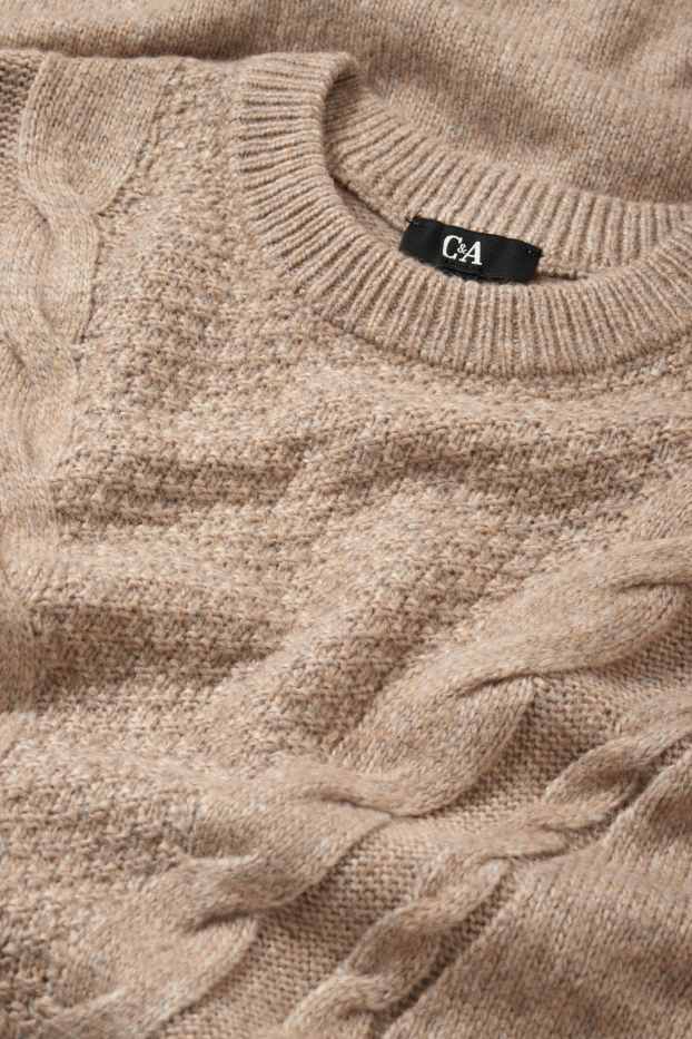 Damen - Strickkleid - Zopfmuster - taupe