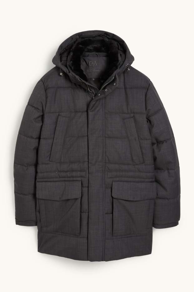 Heren - Parka met capuchon en rand van imitatiebont - winter - donkergrijs
