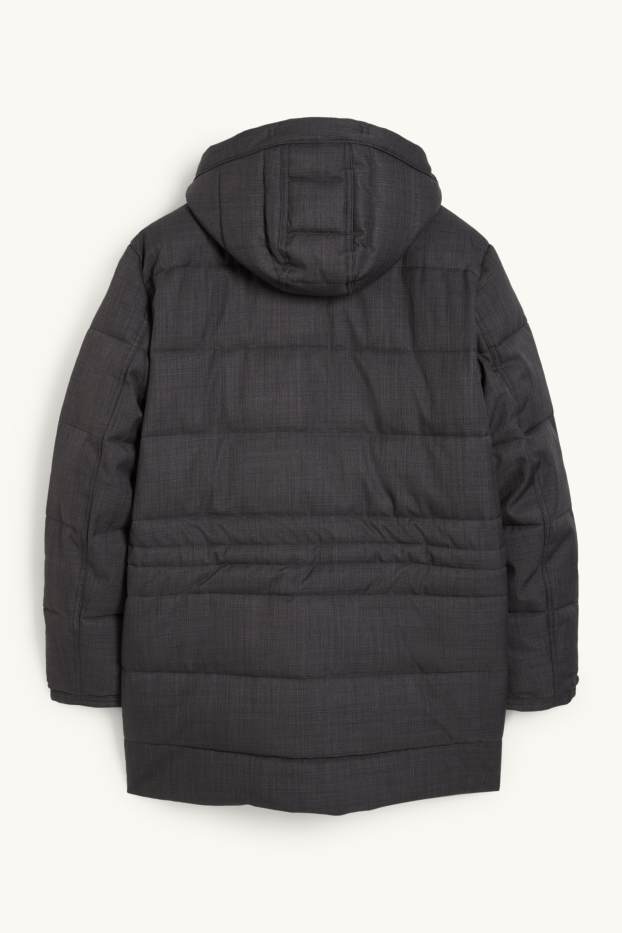 Heren - Parka met capuchon en rand van imitatiebont - winter - donkergrijs