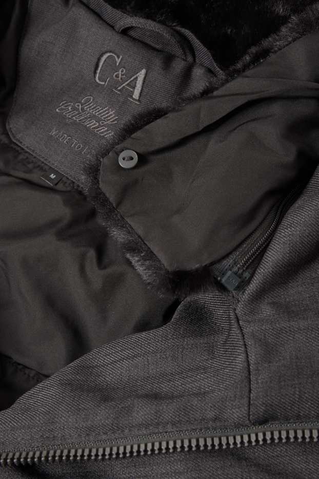 Heren - Parka met capuchon en rand van imitatiebont - winter - donkergrijs
